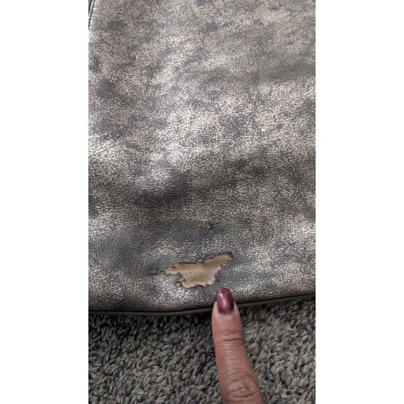 Stella & Dot Gray Leather Zip Top Bag Silver Hardware Inside Zip Pockets - Picture 4 of 8